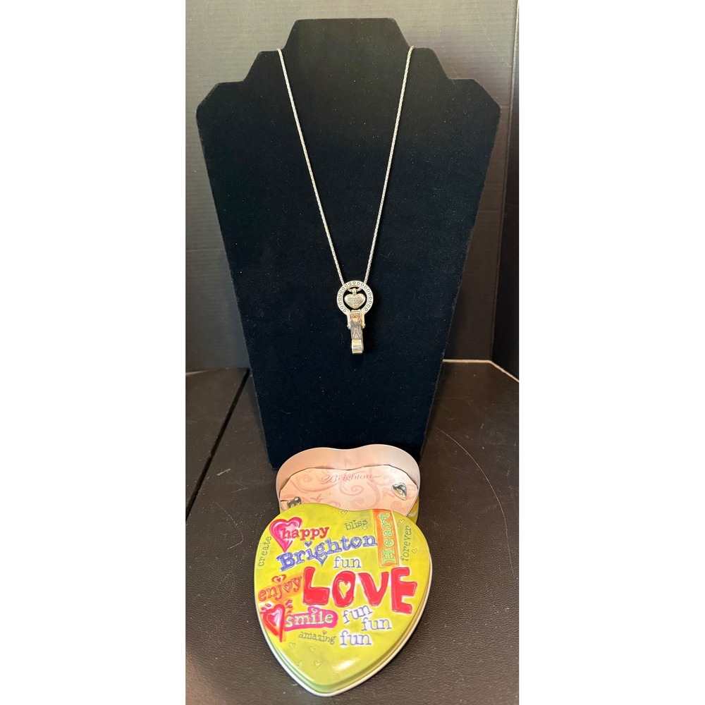 Brighton Women Necklace Earring‎ Set Silver Heart Holder Badge Clip